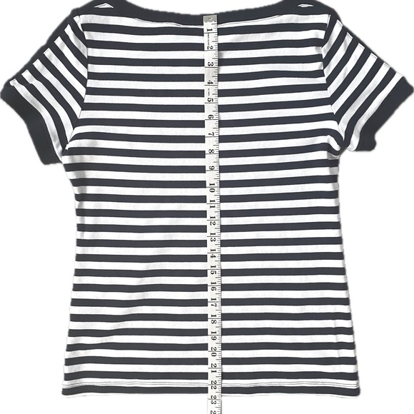 💙 Karen Scott ⚓️ Navy & White Striped Top. Navy Piping w/ Red Anchor ♥️ Size M - Picture 4 of 7